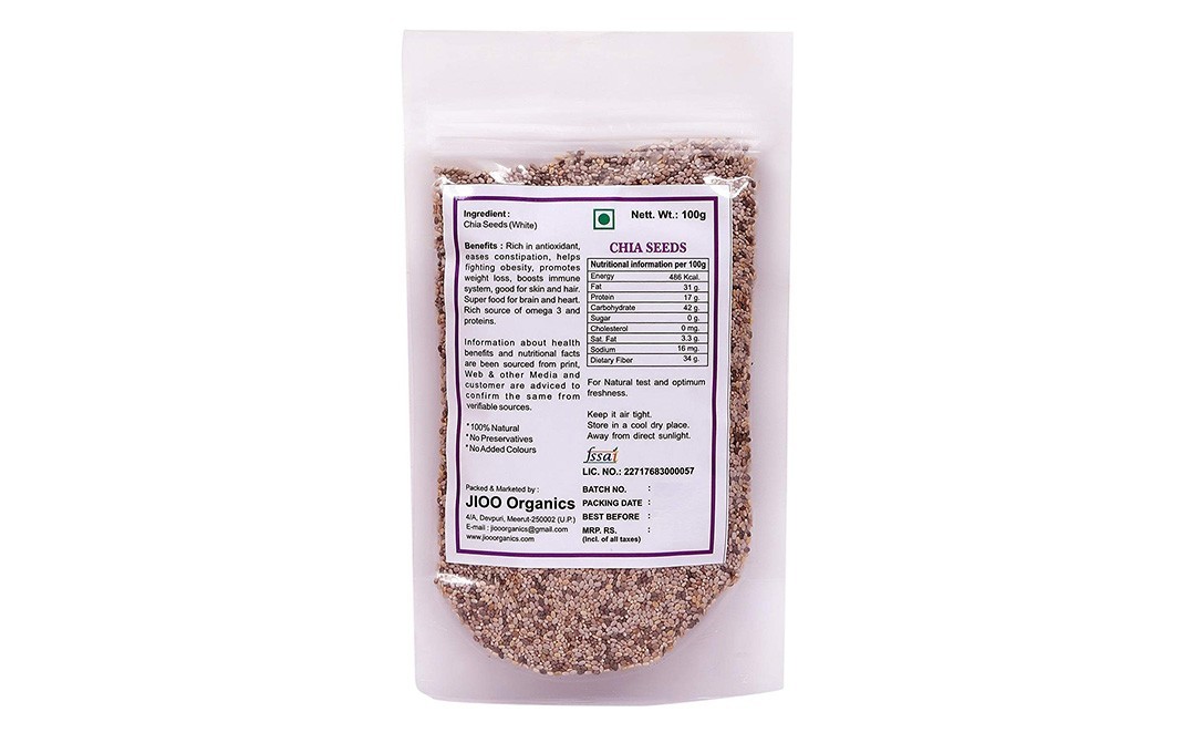 Jioo Organics Chia Seeds (White)    Pack  100 grams